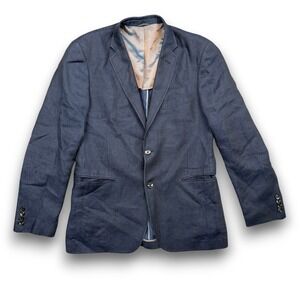 Dekko Mode Blazer Mens 42R Dark Blue 100% Linen Winford-E Two Button Vent